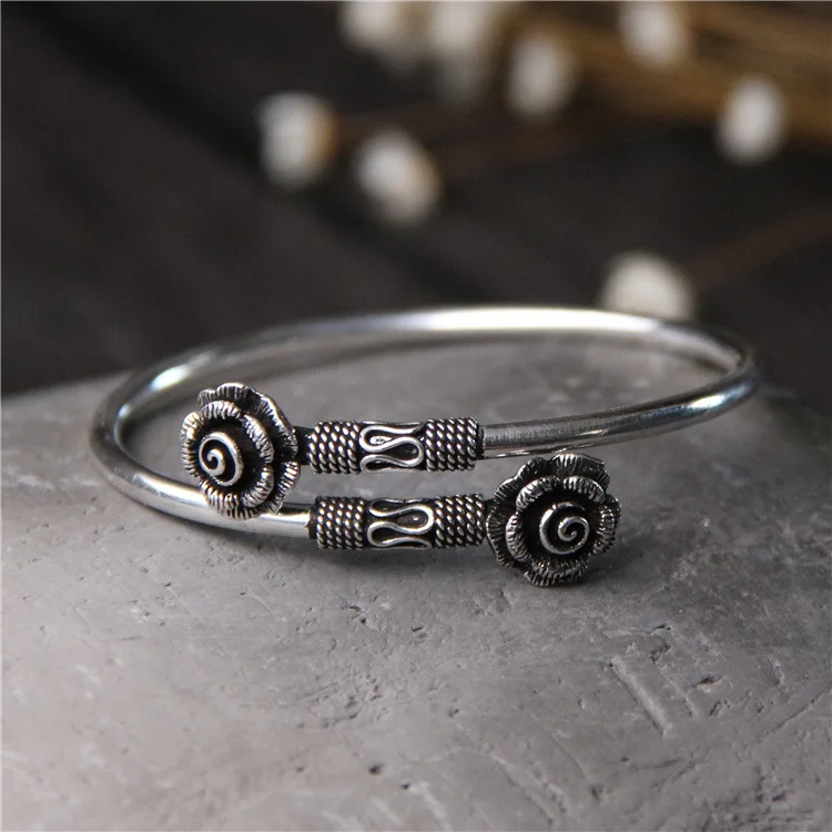 

2018 Armbanden Voor Vrouwen Ms Chiang Mai Thai 925 Sterling Bracelet Open Personality Roses Hand Ring Restoring Ancient Ways
