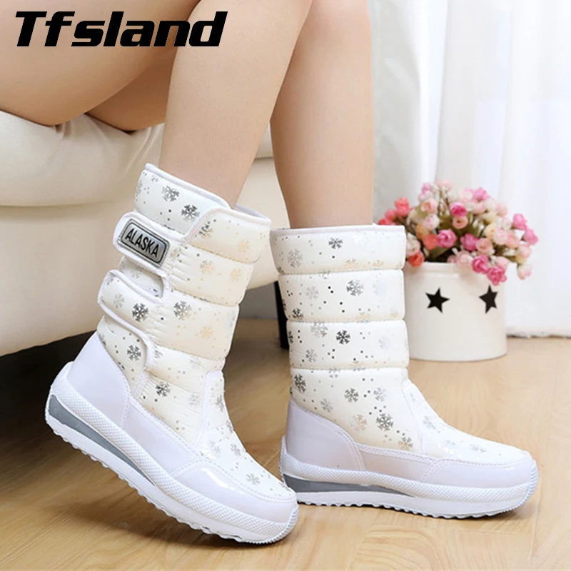 Женские Водонепроницаемые зимние ботинки со снежинками хлопковые очень теплые