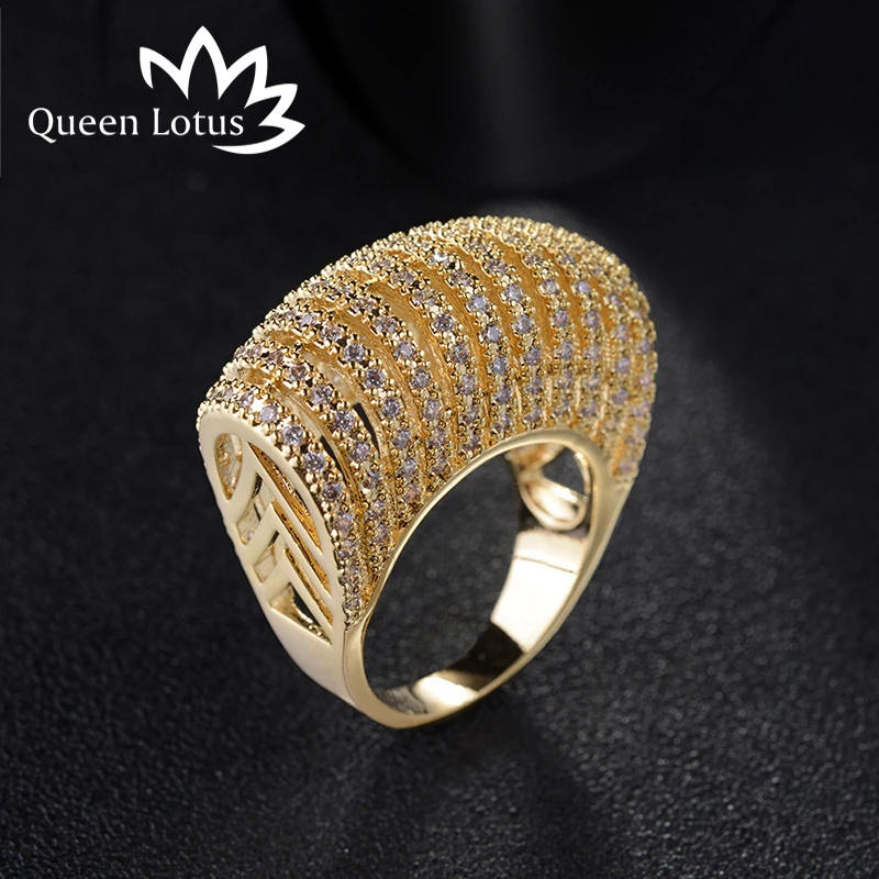 Модные Великолепные женские кольца Queen Lotus 2018 из белого золота с цирконом