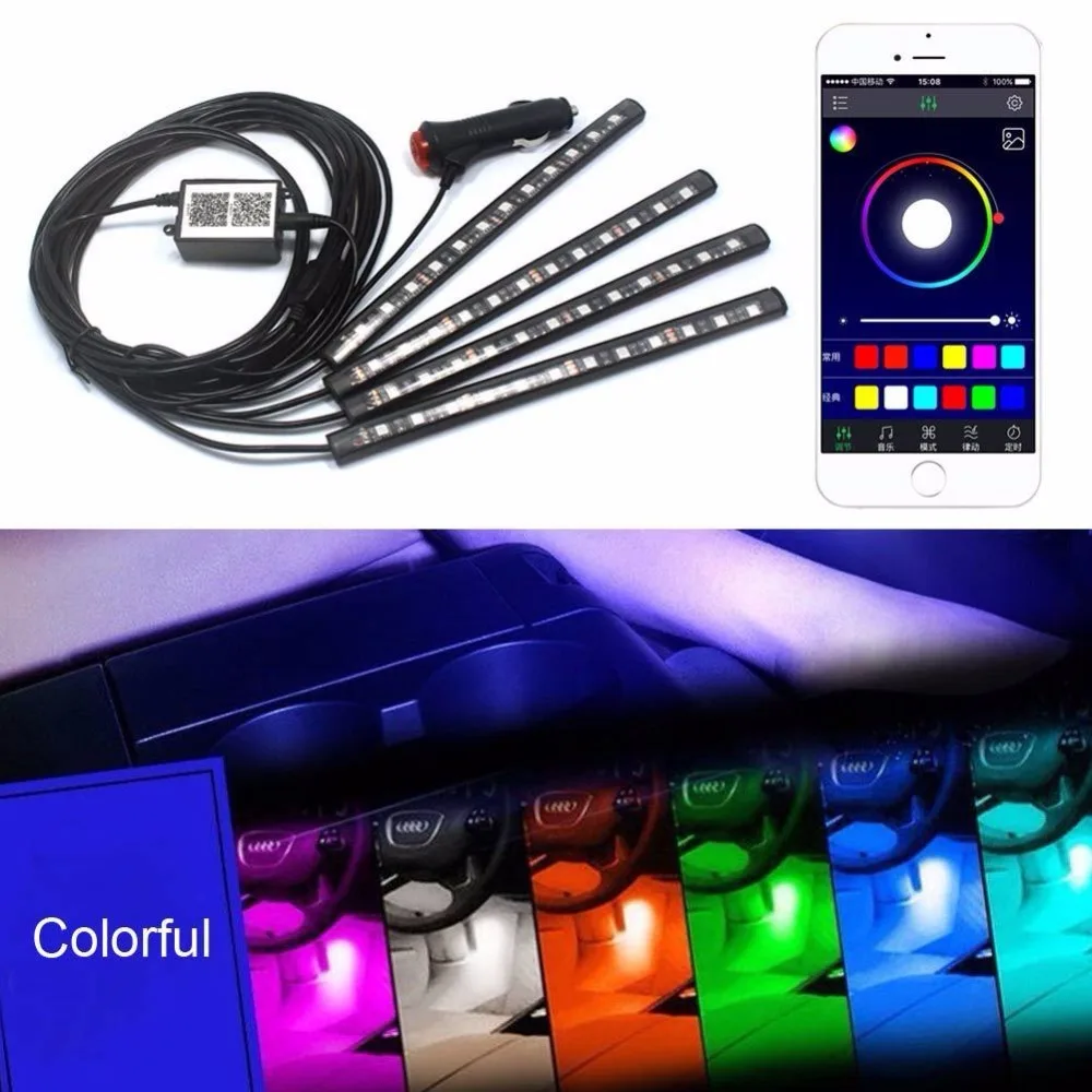 

KEYECU App Control Multi-Color 12LED RGB Car Interior Decoration Atmosphere Light Strip Underdash Neon Strip Lighting kit