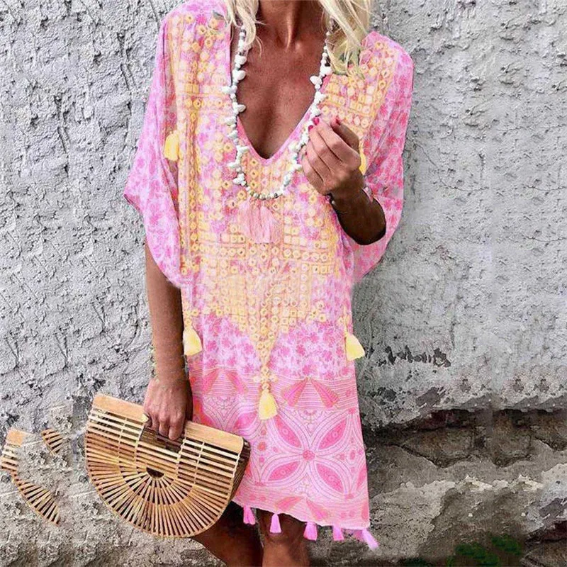 Женское повседневное короткое платье Vestido летнее богемное пляжное свободное