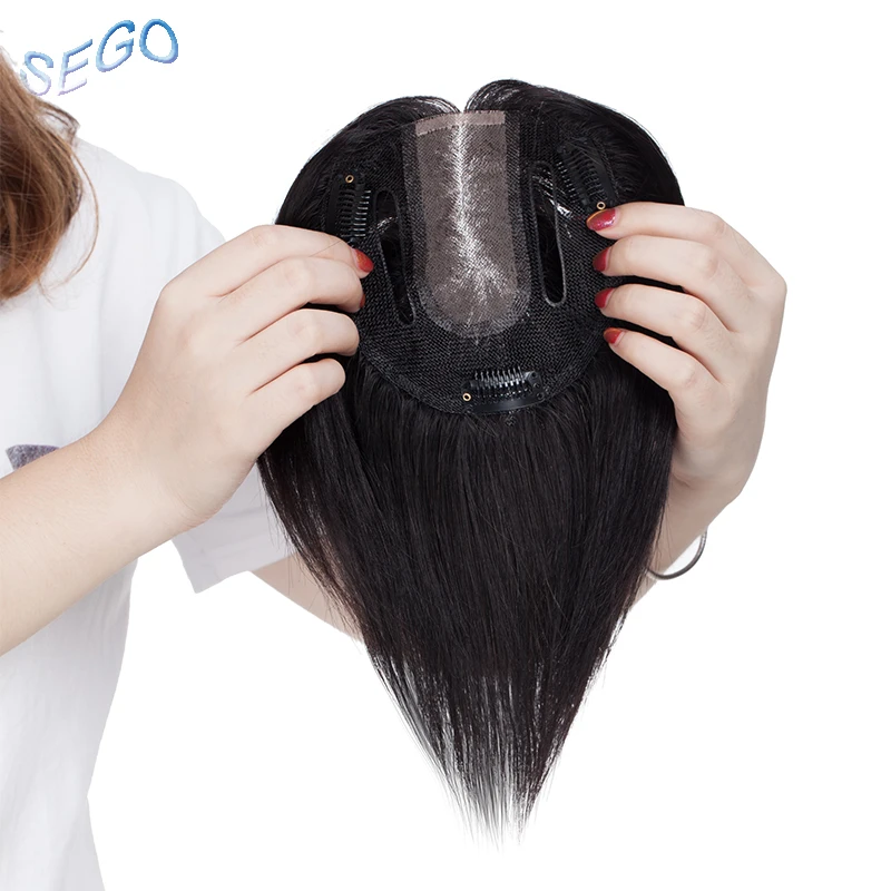 SEGO 6 дюймов 10*12 см прямые сварные и моно базовые волосы TopperToupee для женщин 3 зажима