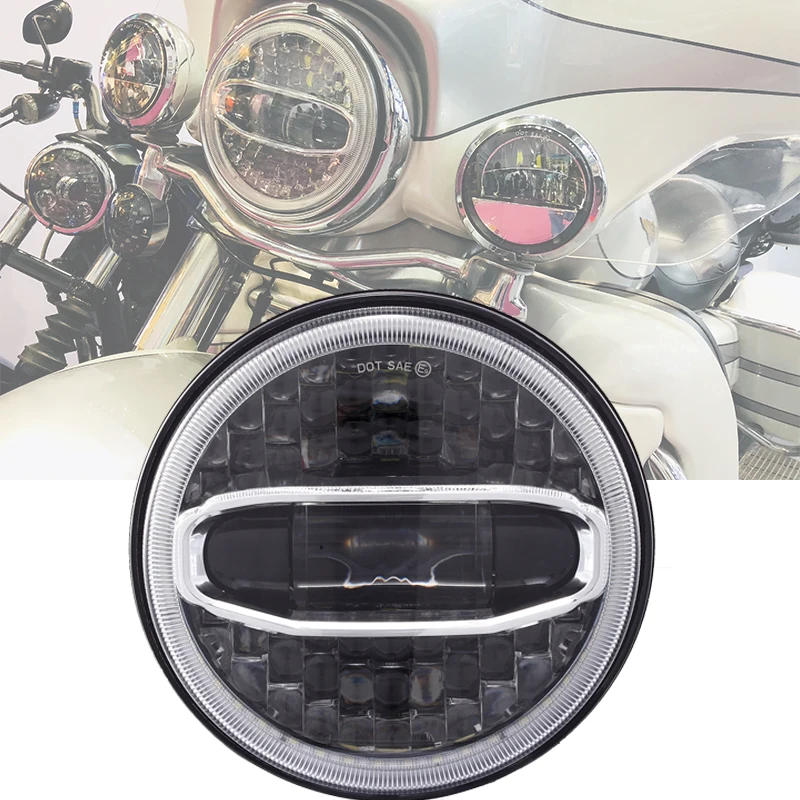 New 7&quot Inch White Blue Halo Headlights Hi/Lo Beam ForTouring Ultra Classic Electra Street Glide Road King Motorcycle Headlamp |