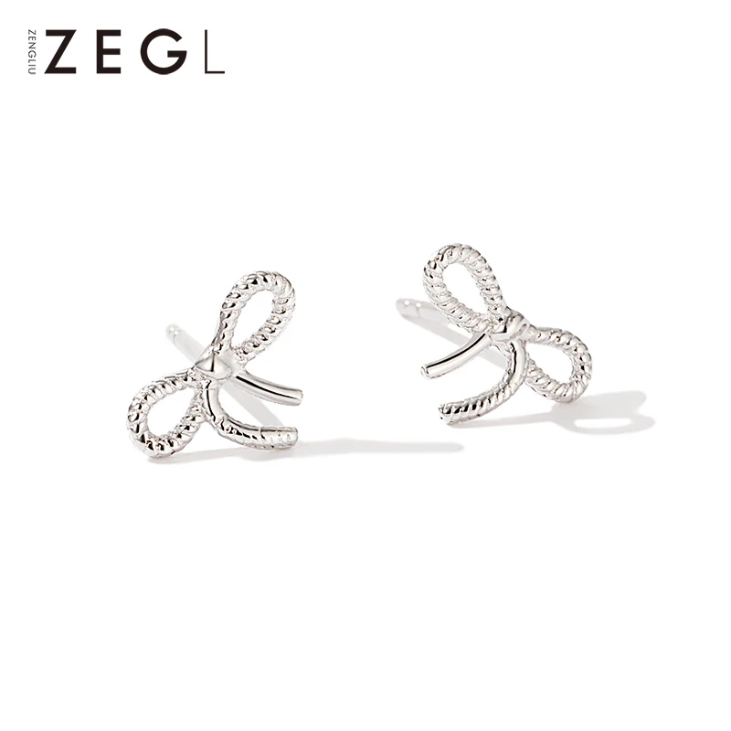 ZEGL 925 серебряные серьги, модные маленькие серьги-гвоздики с мини-бантиком, Женские Простые индивидуальные серьги с Минни - Цвет камня: Серебристый