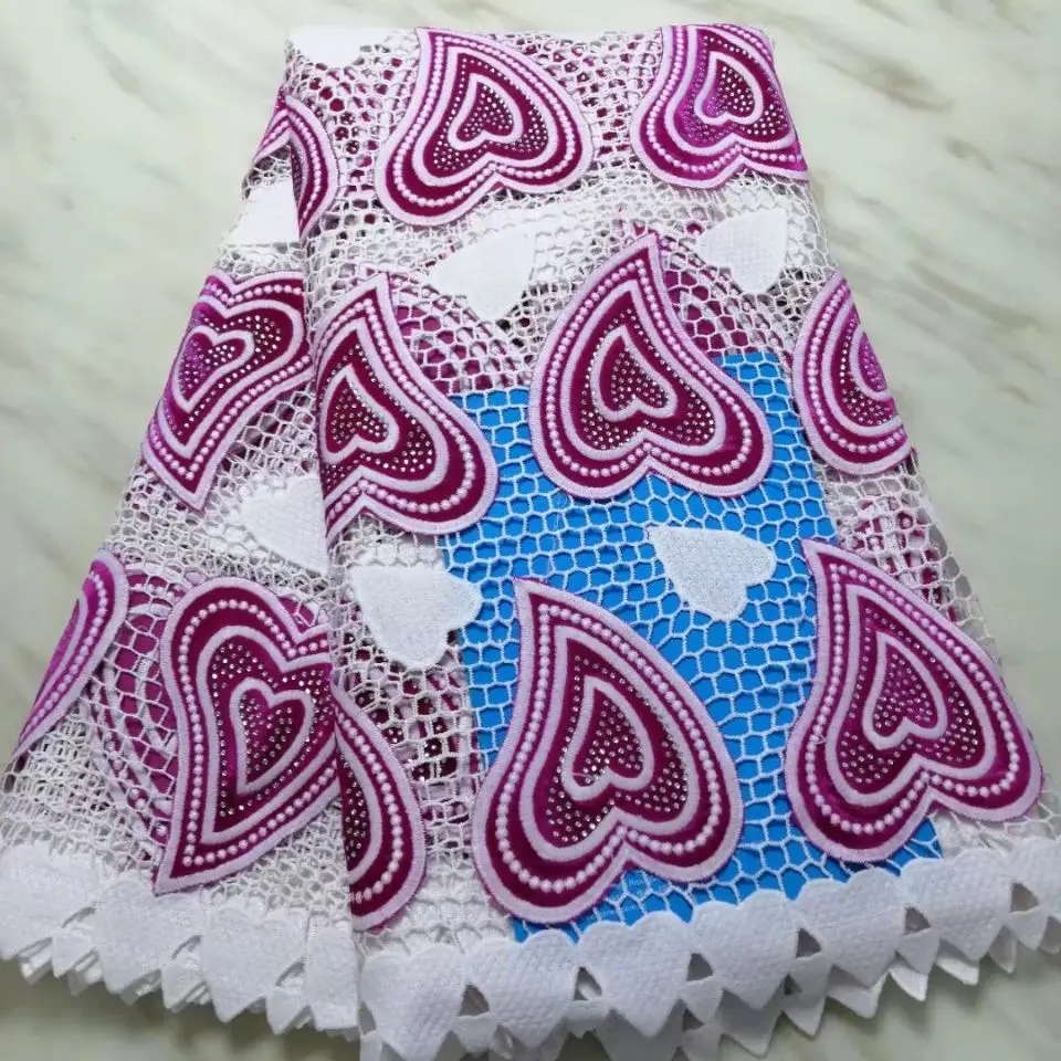 5Yards/pc Fashionable white african milk silk lace and royal blue french velvet fabric with rhinestone for dress BM21-1 | Дом и сад