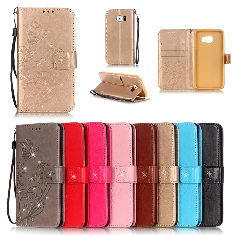 Шикарный кожаный чехол-книжка с бабочками в виде книжки для Samsung Galaxy S2 S3 S4 S5 Mini S6 Edge