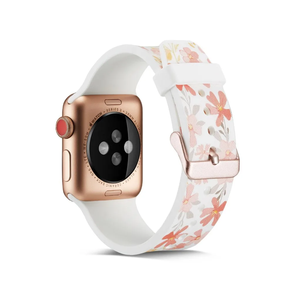 Для iwatch ремешок с цветочным рисунком Силиконовый Модный повседневный спортивный
