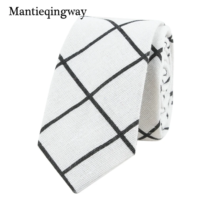 Mantieqingway 6 см хлопок + лен галстук для мужчин черно-белый полосатый бизнес-стиль