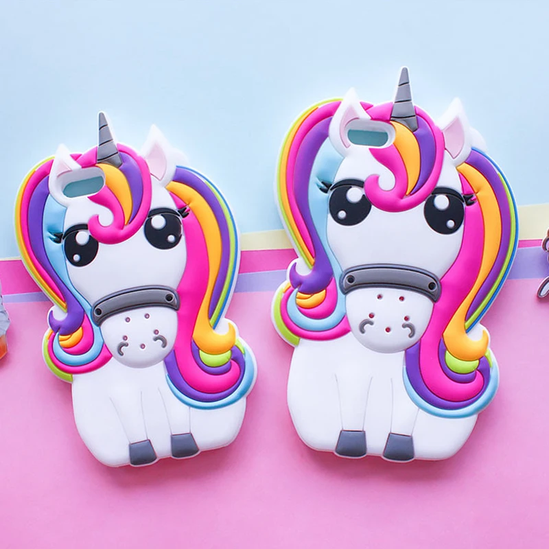 3D мультфильм Радуга чехол с единорогом для iPhone 4 4S 5 5S 5C SE 6 6S 7 8 6s Plus X милый мягкий