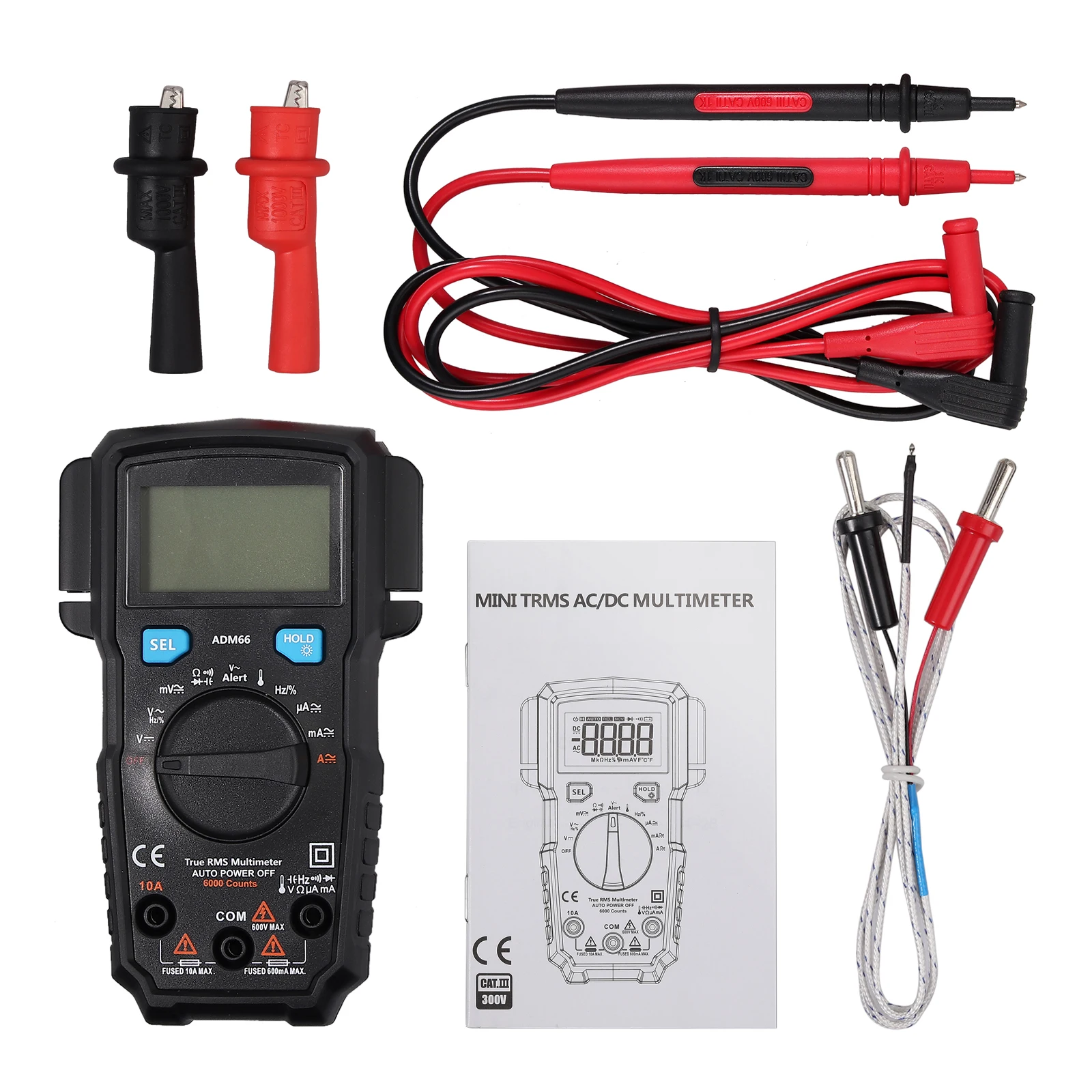 

Proster for Digital Multimeter True RMS 6000 Counts Auto-Ranging DC AC Current Voltage with 2 Side Probe Holder