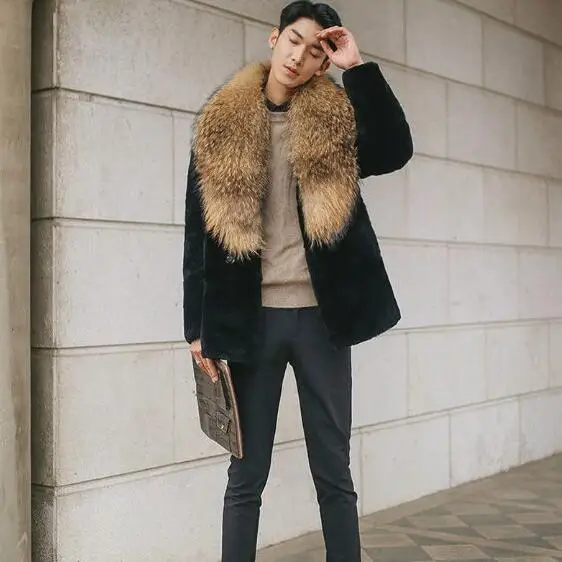 Осенняя куртка из искусственной норки Мужская зимняя утепленная кожаная с мехом