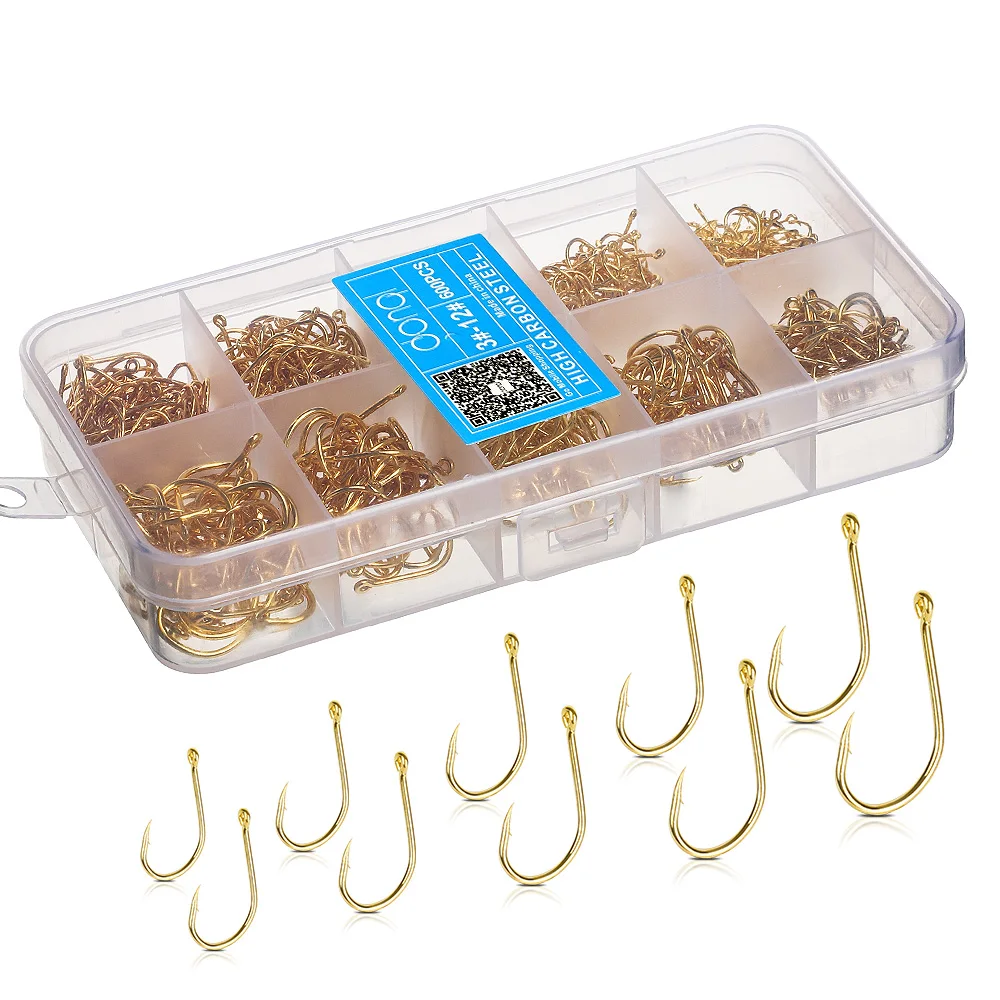 DONQL 200-700pcs/ Set Fishing Hooks Barbed Carp Single Fishihook 3#-12# Jig Fly Fishing Hooks Carbon Steel Sea Accessories