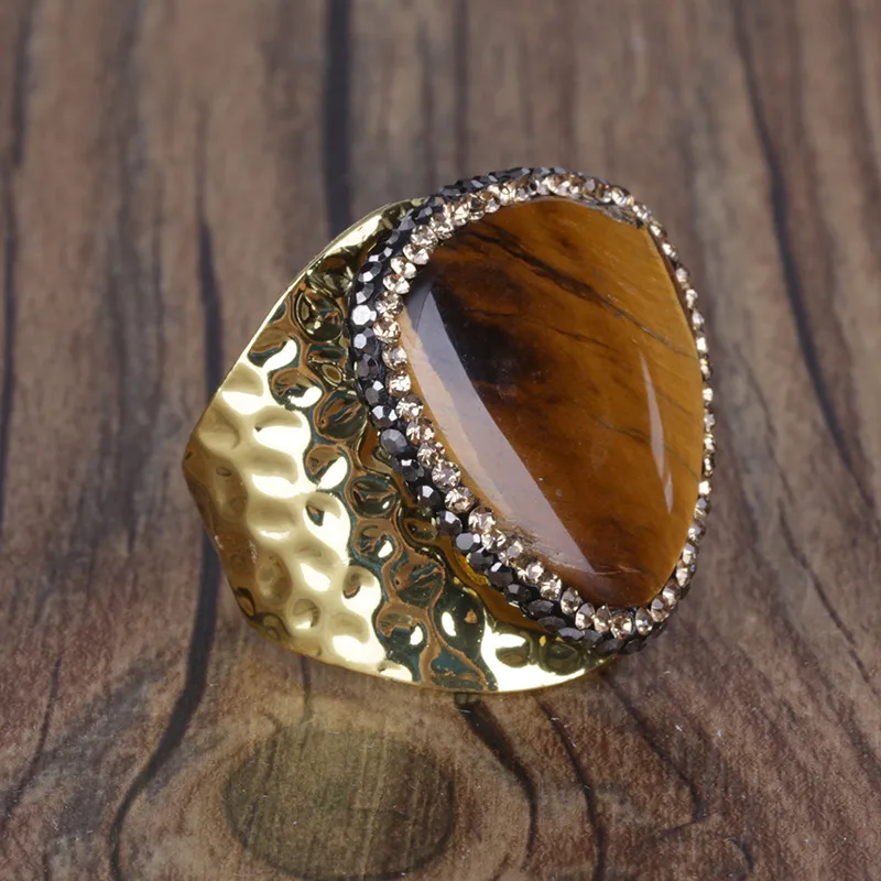 Tiger Eye Gold KEJIALAI, irraglular, натуральный пресноводный жемчуг, амулет, ПАВЕ, стразы, молоток, регулируемое, открытое, большое Золотое кольцо, манжета для женщин и мужчин - Цвет основного камня: Tiger Eye Gold
