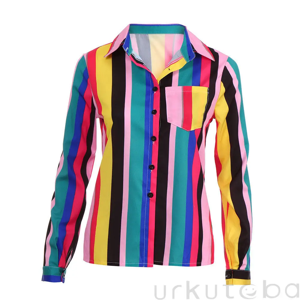 Women Shirts Summer Chiffon Loose Blouse Long Sleeve Striped Shirt Casual Button Down Fashion Streetwear | Женская одежда