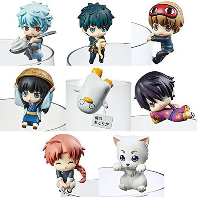 ZXZ 8pcs/set GINTAMA PVC Action Figure Sakata Gintoki Kamui Sadaharu Okita Mitsuba Hijikata Toushirou Cup Decoration Accessories | Игрушки и