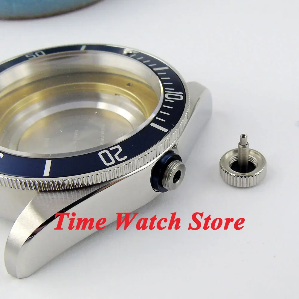 Чехол для часов 41 мм с синей вставкой и сапфировым стеклом водостойкий подходит