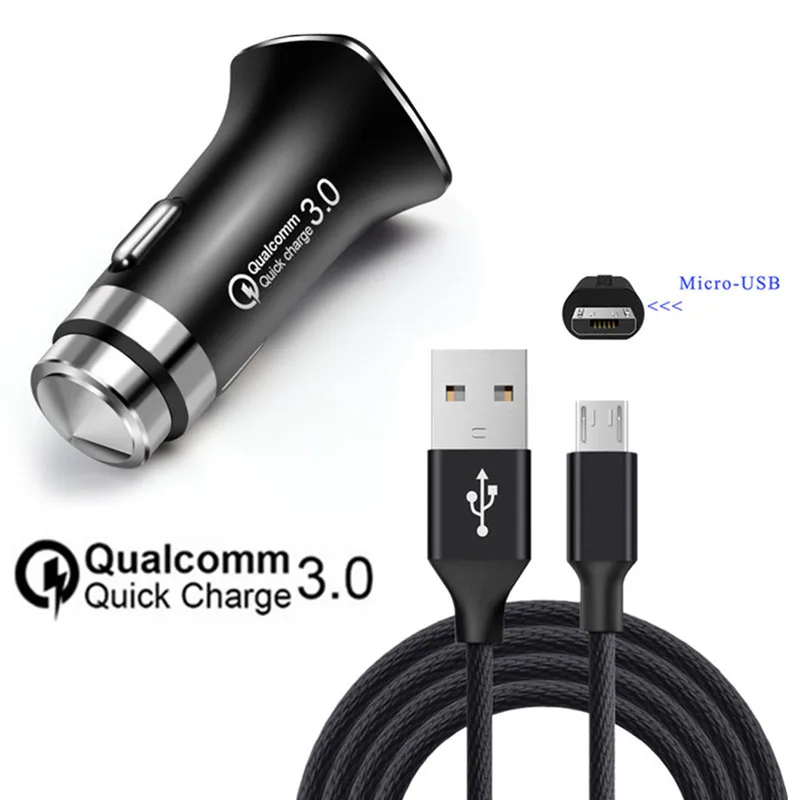 Автомобильное зарядное устройство QC 3 0 с Micro USB нейлоновый провод для Samsung galaxy A6 J3 J5