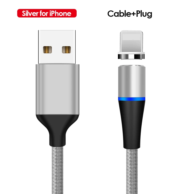 Silver For iPhone Магнитный кабель 3A Micro Usb кабель для быстрой зарядки телефона Usb кабель для передачи данных type-C магнитное зарядное устройство Usb-c для iPhone huawei xiaomi - Цвет: Silver For iPhone