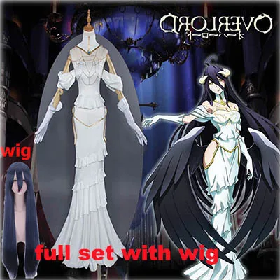 A Высокое качество персонаж аниме Overlord косплей принцесса альбедо костюмы Хэллоуин сцена Новая мода геймер костюм Albedo Cos платье и парик - Цвет: A