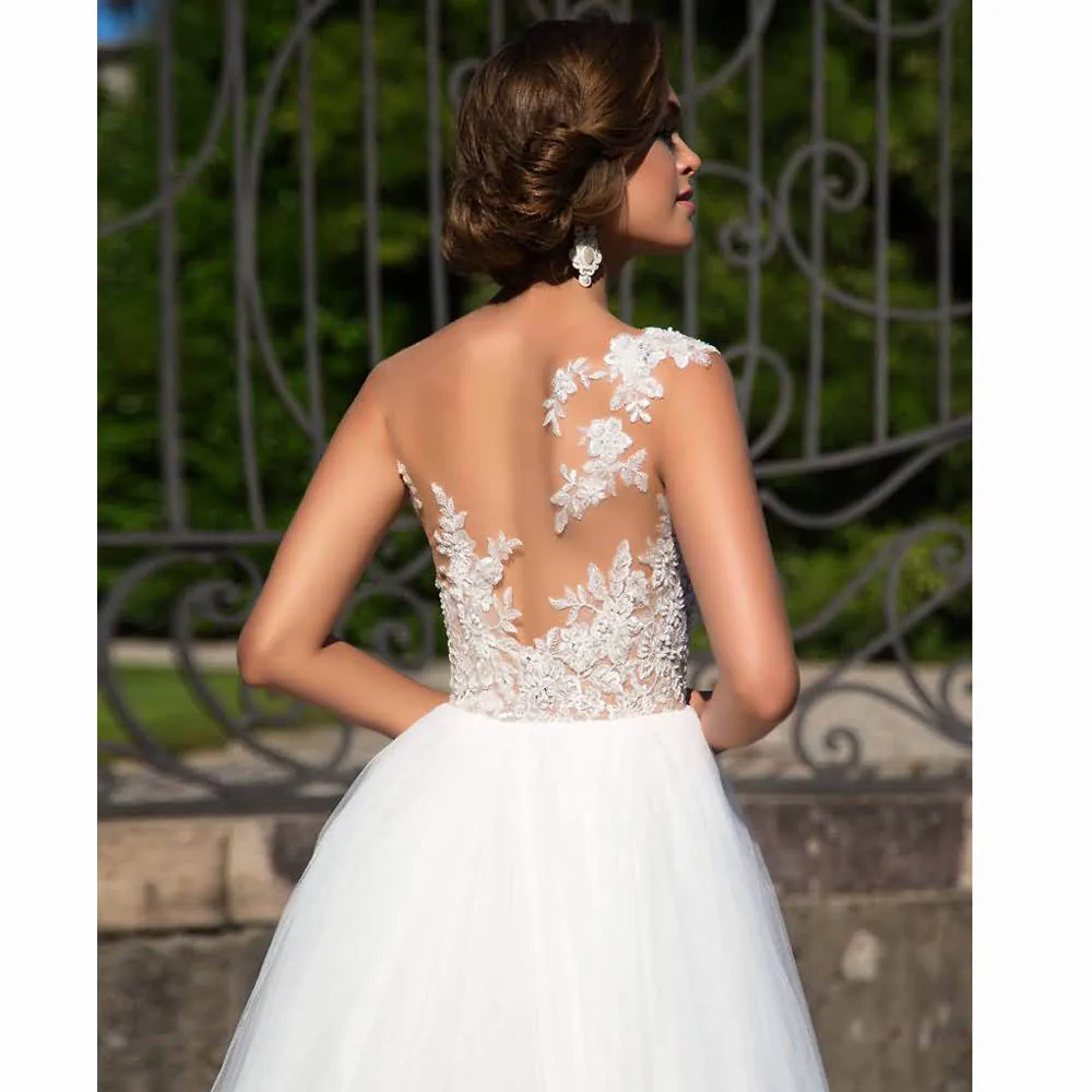 New Arrival 2017 Modern Wedding Dresses White Floor-Length Ball Gown With Count Train Lace Tulle Bridal Gowns | Свадьбы и торжества