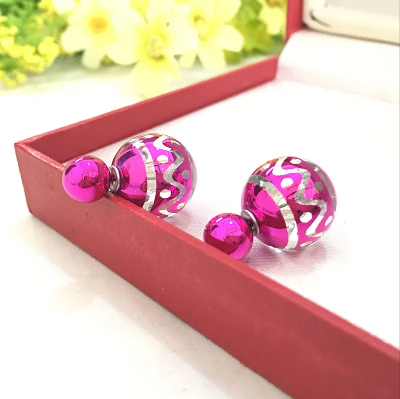 2017 New arrives fashion wave design candy color imitation crystal double ball earring 4ED379 | Украшения и аксессуары