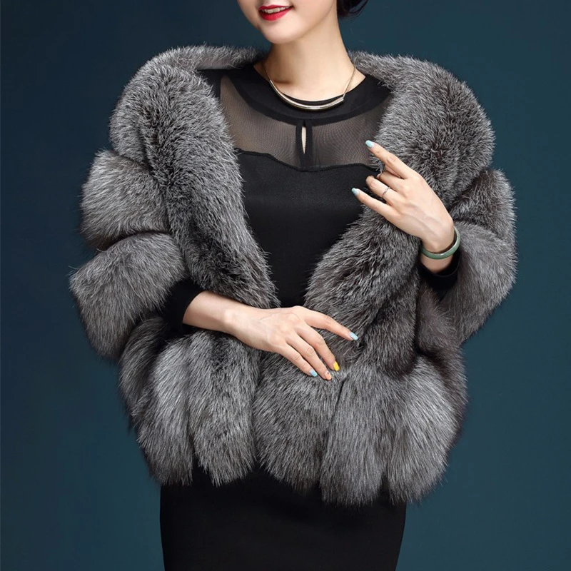 Женская длинная шаль из искусственного меха элегантная зимняя теплая лисьего