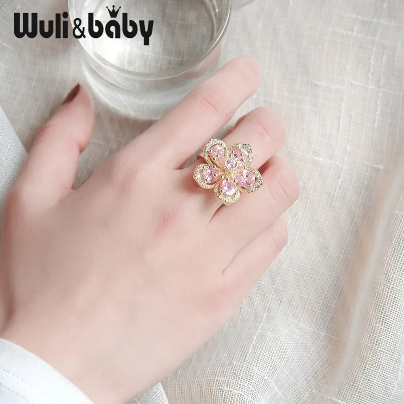 Женское кольцо с розовым цирконием Wuli & baby роскошные вечерние кольца цветами