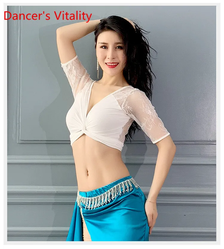 Belly Dance Top New Spring Summer Short Sleeve Sexy Lace Slim Fit Training Outfits Oriental Indian Dancing Competition Top