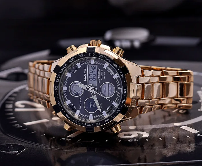 Спортивные мужские часы полностью стальные светодиодный кварцевые Dualdisplay 6