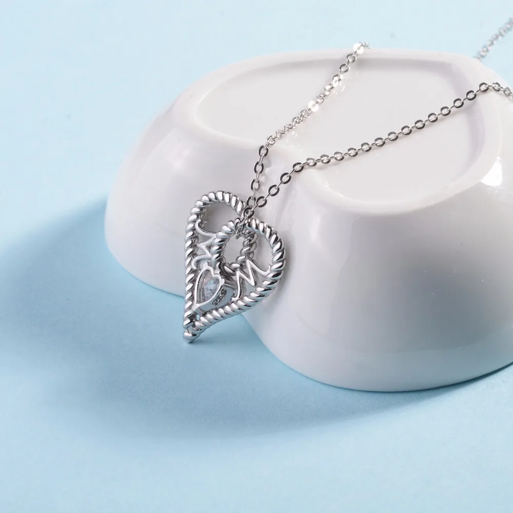 Ангел-позыватель подлинное серебро 925 сердце любви подвеска хрусталь потерянный родий смешанный AAA CZ ожерелье буквенный оберег для женщин матери.
