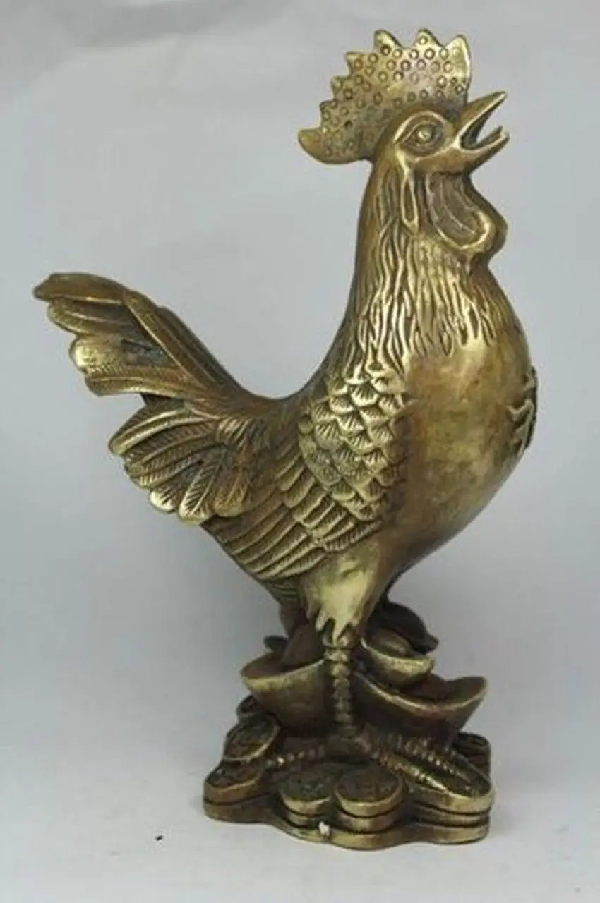 

Exquisite Chinese Brass Zodiac Year Cock Rooster Animal Wealth Statue