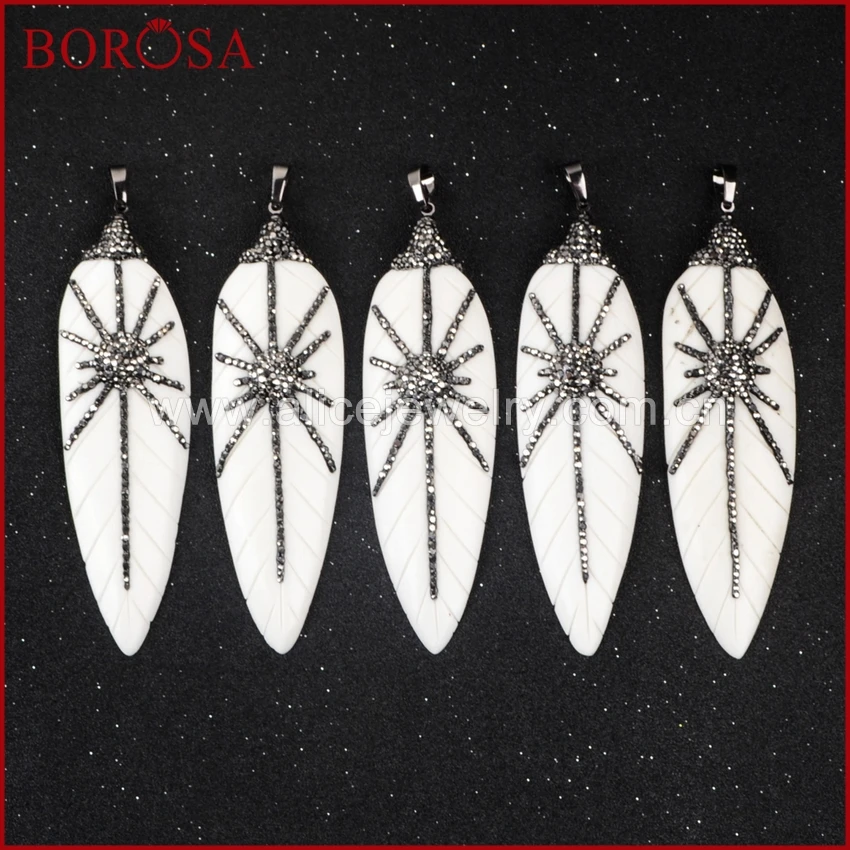 BOROSA элегантный натуральный белый Ox кость резной лист кулон из бисера проложенный