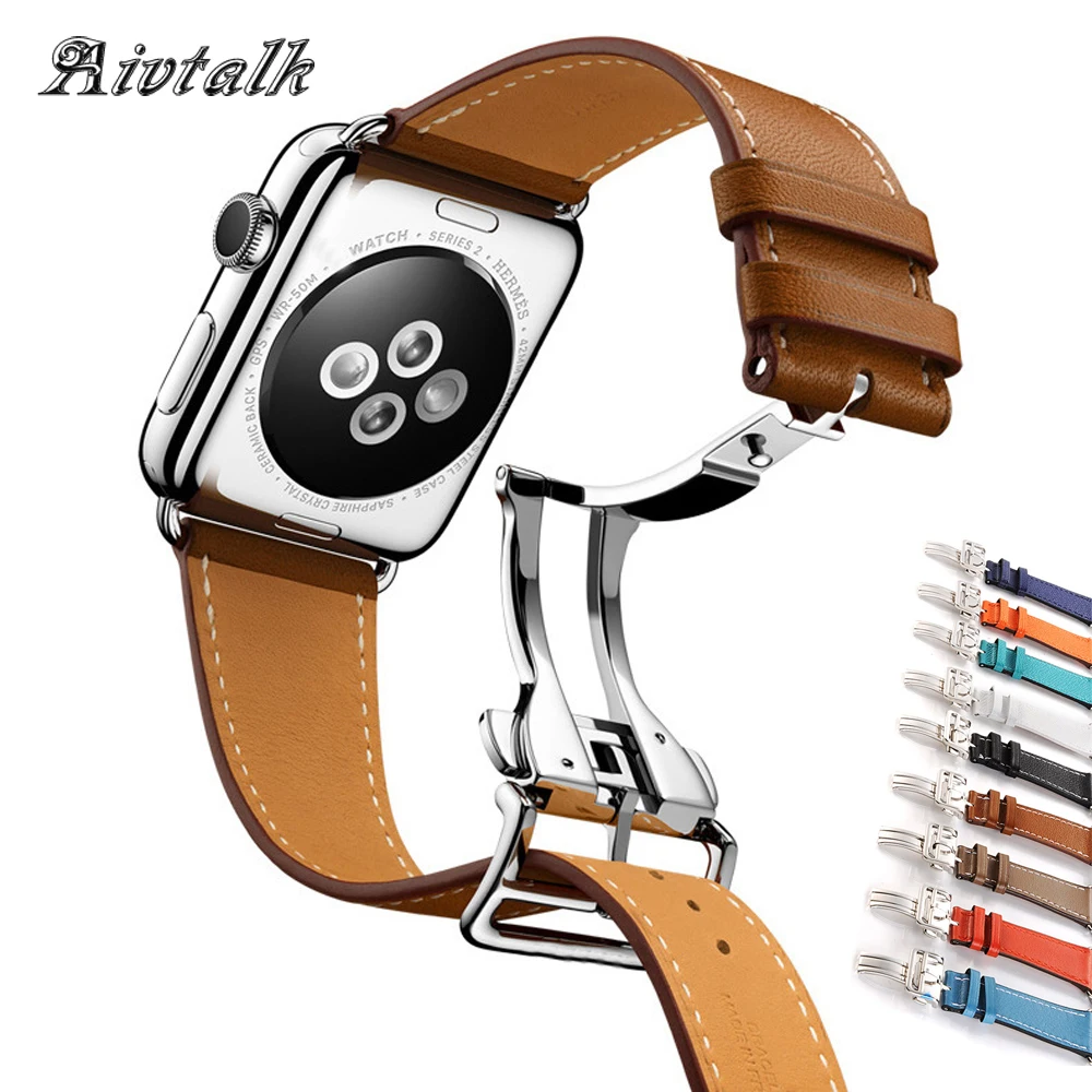Aivtalk из натуральной кожи часы ремешок для Apple Watch на 42 мм 38 серии 3/2/1 чёрный
