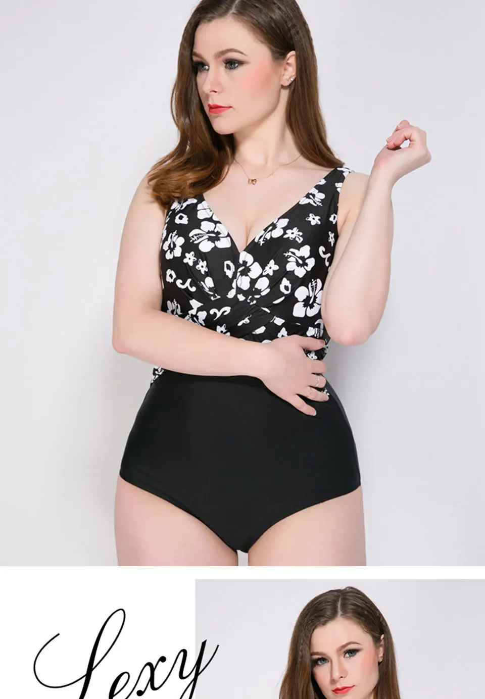 SHSUE Large Size Swimwear One-Piece Swimsuit Women Push Up Beachwear Plus Size Swim Suit Bathing Monokini Suit Big Cup