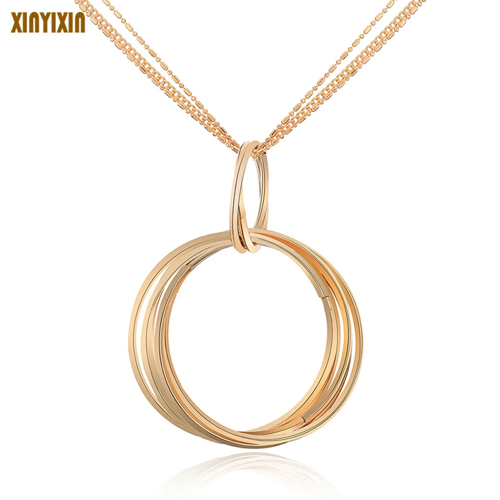 

Elegant Gold Round Circles Long Necklace for Women Simple Layered Chain Big Pendant Necklace Girl 2019 Fashion Jewelry Gift