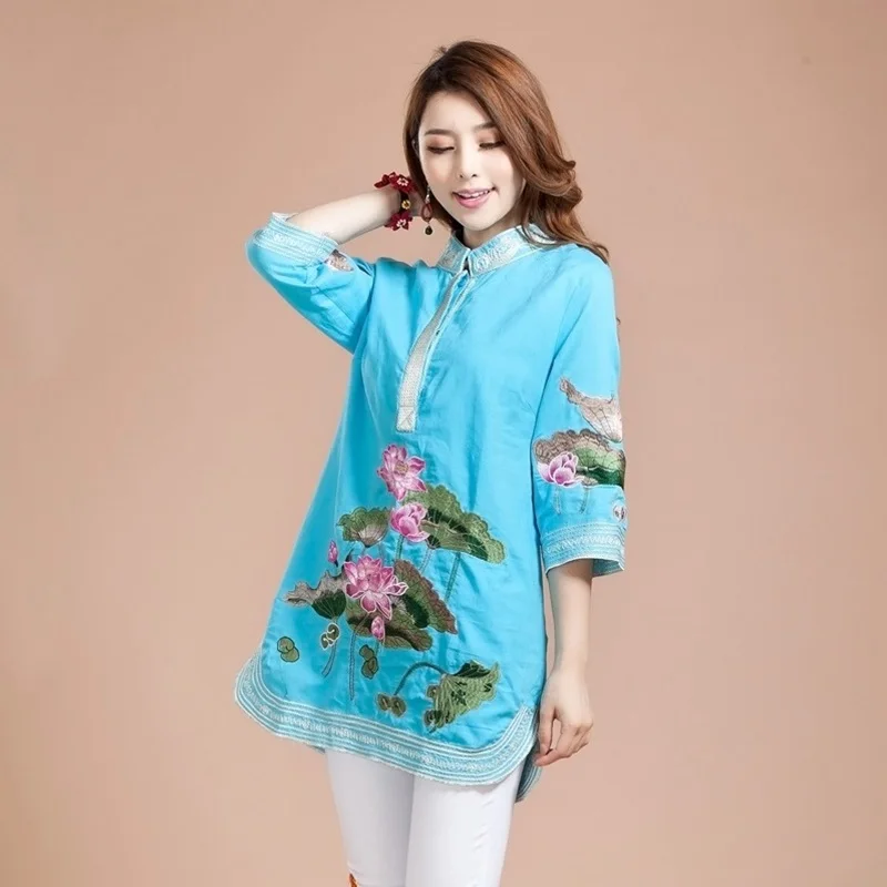 Женские летние топы 2019 рубашка с вышивкой Японская уличная одежда наряды туника