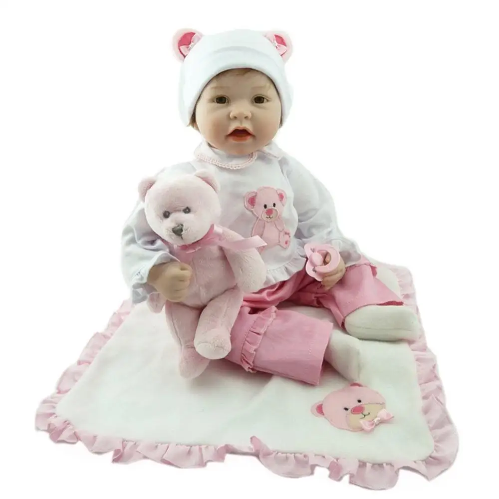 2 55 см Reborn Baby Doll ткань тело с плюшевым мишкой дети силиконовые babydoll Playmate подарок для девочек детские живые игрушки Bebe Reborn - Цвет: 2