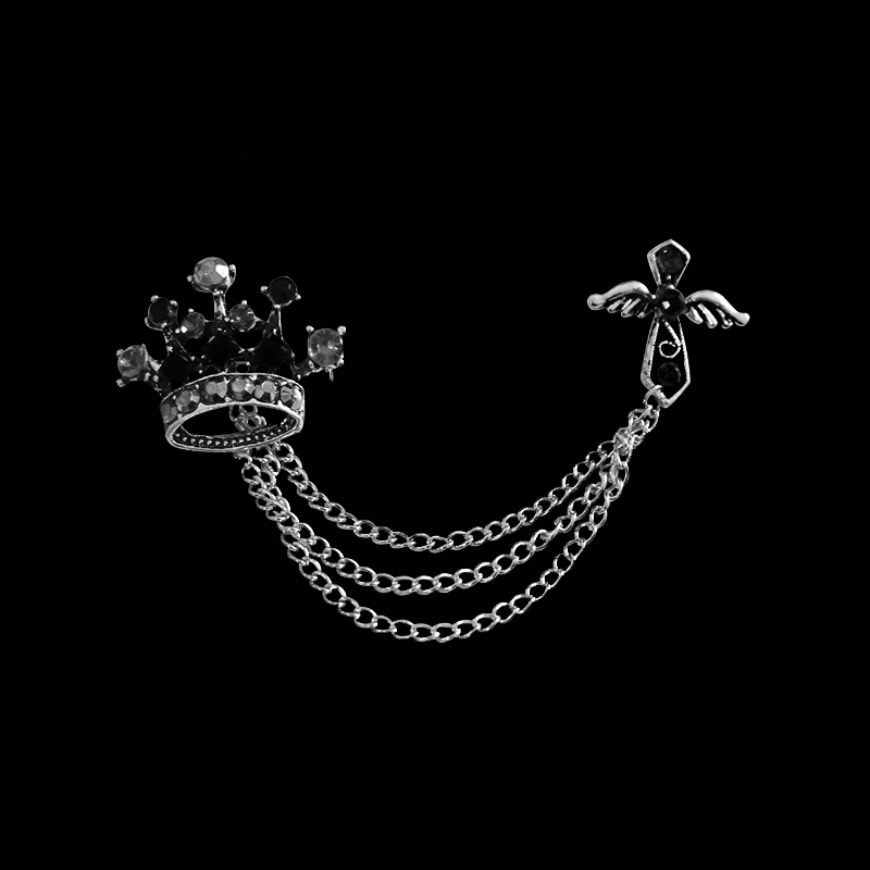 Черные стразы значок с изображением короны брошь крыльями ангела Крест Меч ужин