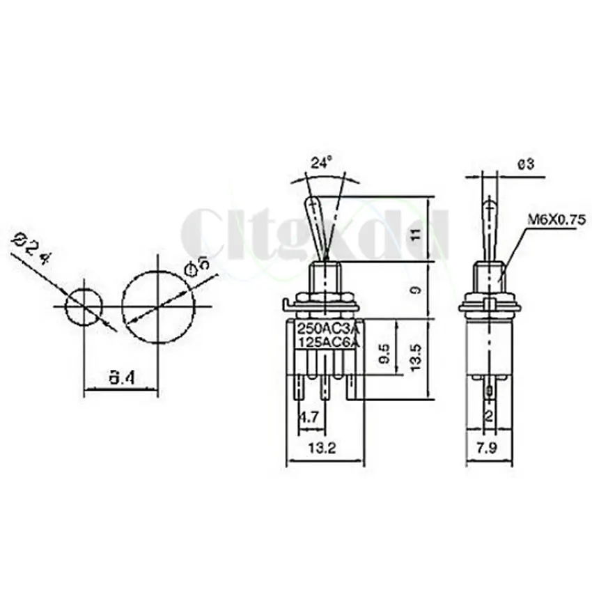 Cltgxdd 1 шт. MTS-103 Мини тумблер 3 Pin ВКЛ-ВЫКЛ-ВКЛ положения мини запирающий