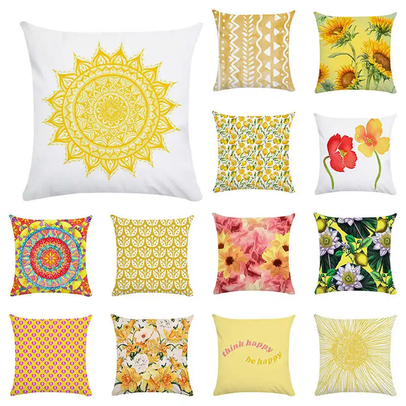 Наволочка с вышивкой для домашнего декора желтый имбирный/белый геометрический