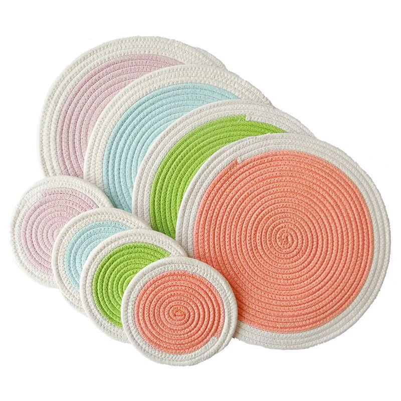 

12pcs/Lot Round Placemats Japan Style Thick Cotton Heat Insulated Mat Anti-Skip Cup/Bowl Coasters Pot Holder Creative Tableware