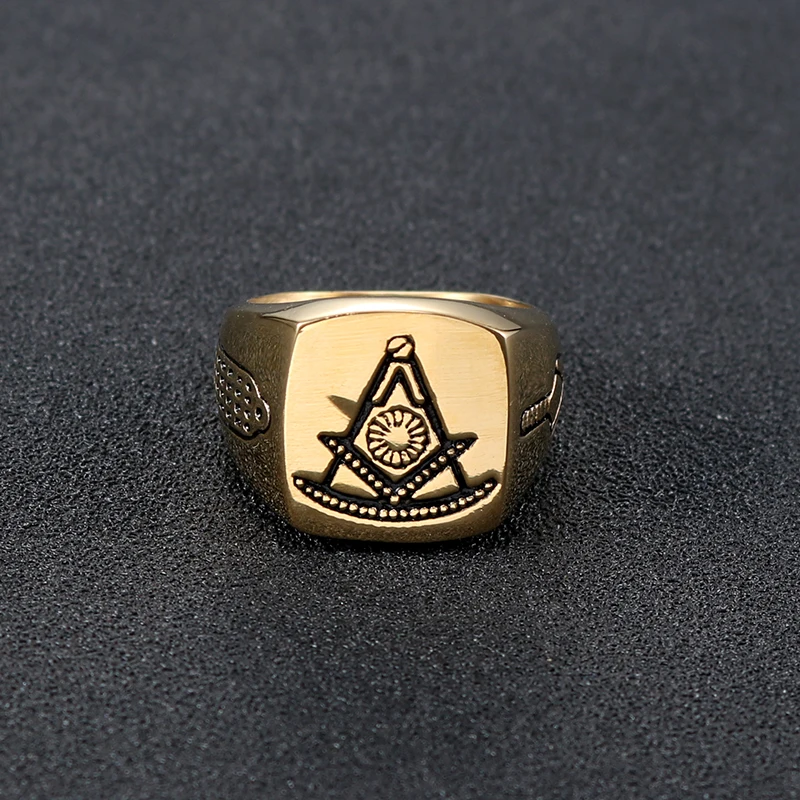 Yahui Masonic компас квадратный золотой тон мужское кольцо из нержавеющей стали