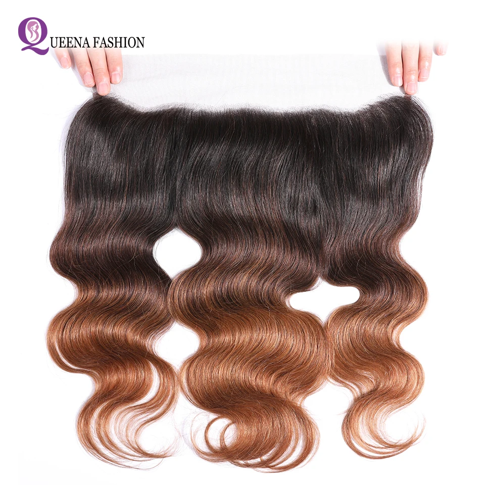 Queena 1b/4/30 Ombre блондинка человеческих волос Связки с фронтальной тело волна