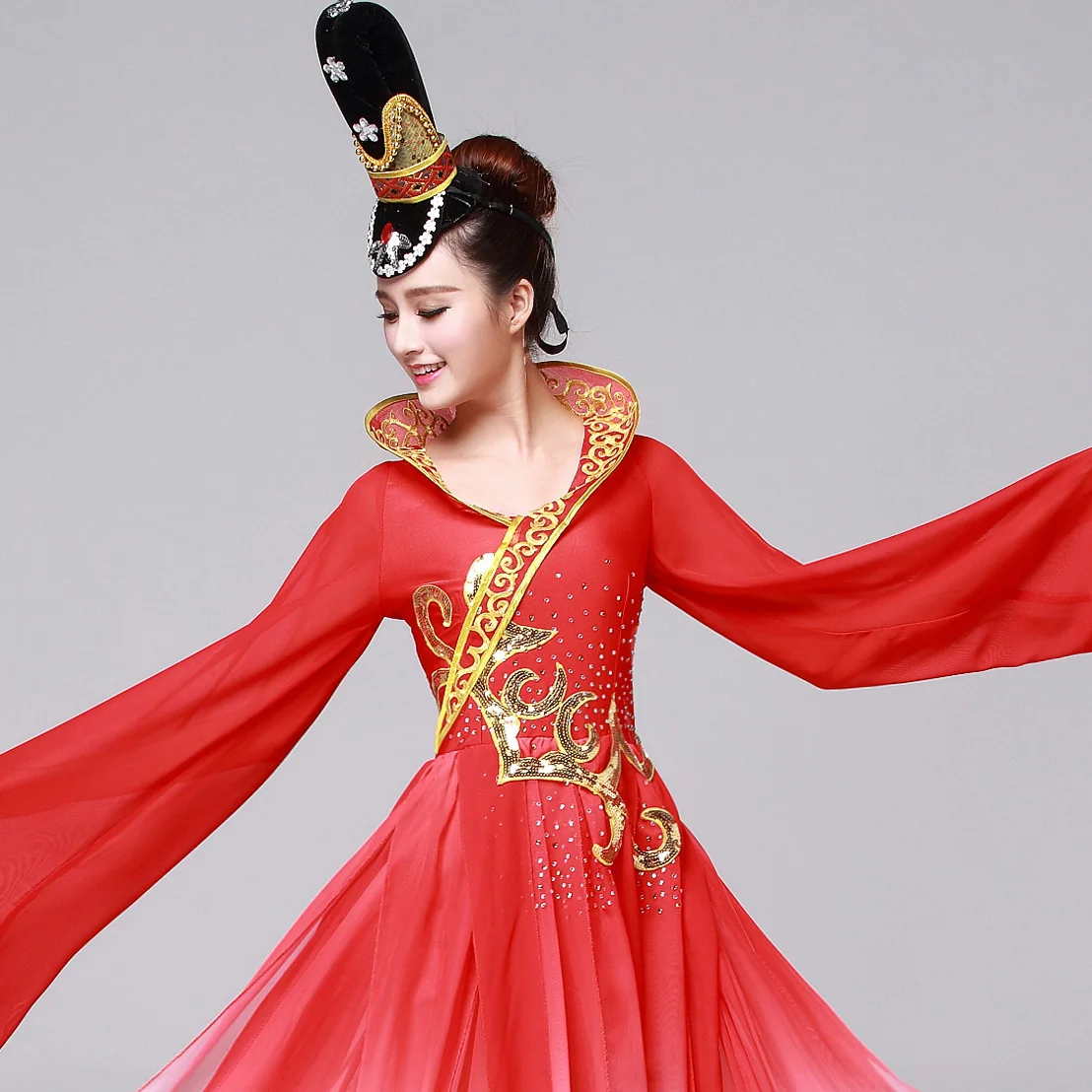 Женские красные танцевальные костюмы с длинными рукавами hanfu Китайская