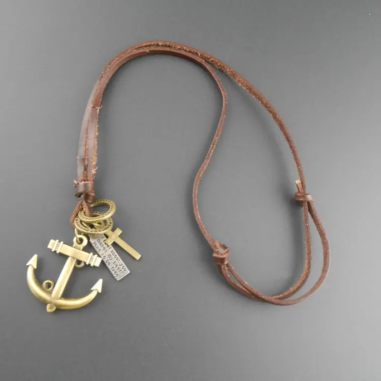 Anchor necklaces fashion new arrival punk trendy unique handmade alloy anchor pendants men leather for women | Украшения и