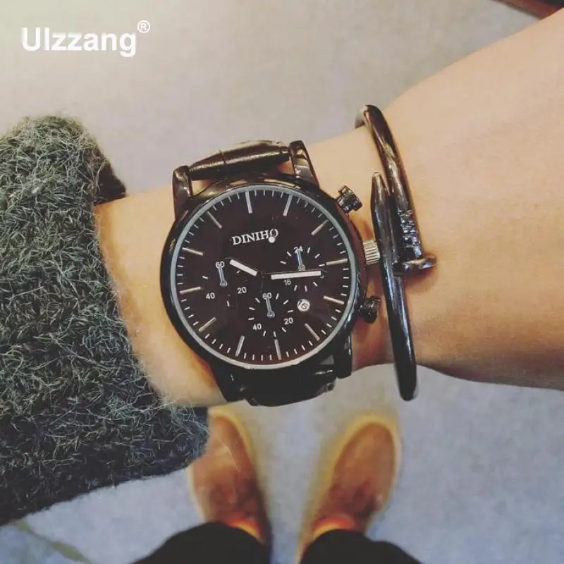 2018 мужские модные кожаные кварцевые часы повседневные военные аналоговые