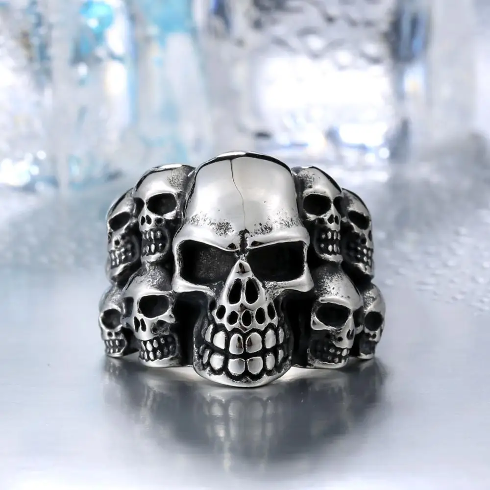 steel colour Мода человека из нержавеющей стали человека из китая байкер панк много череп кольцо BR8-079 размер сша - Цвет основного камня: steel colour