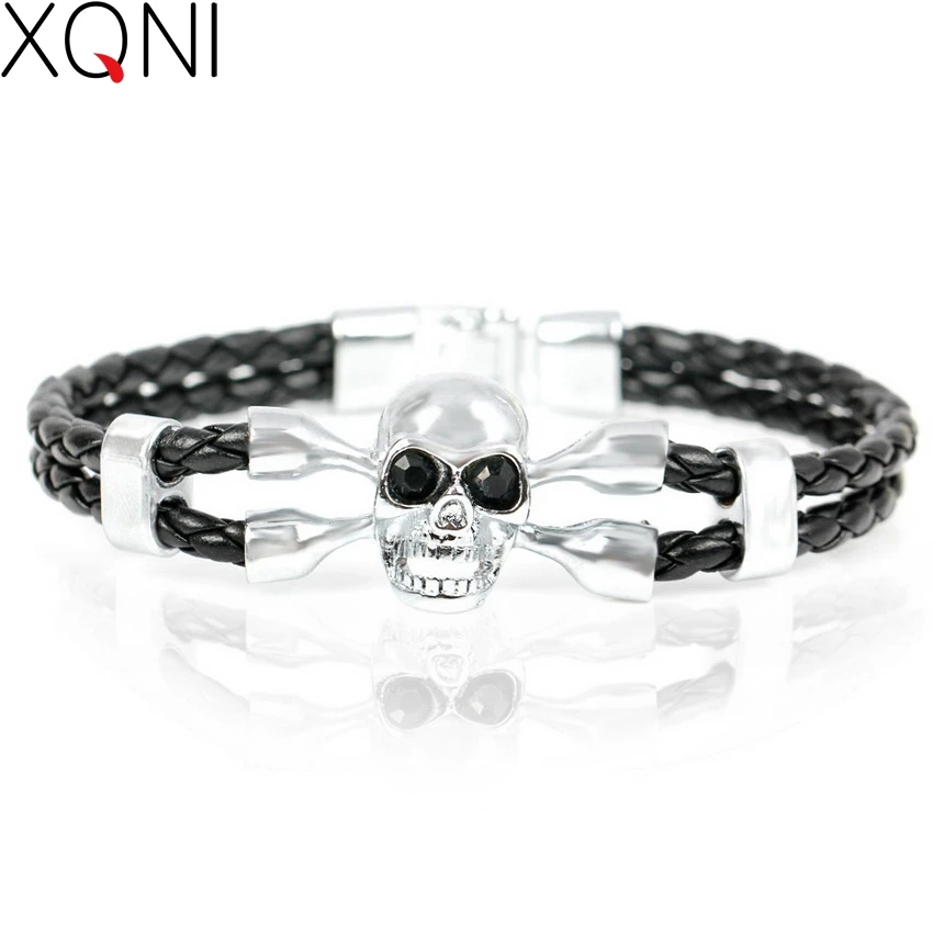 Новинка 2017 модные мужские кожаные браслеты с черепом высококачественные