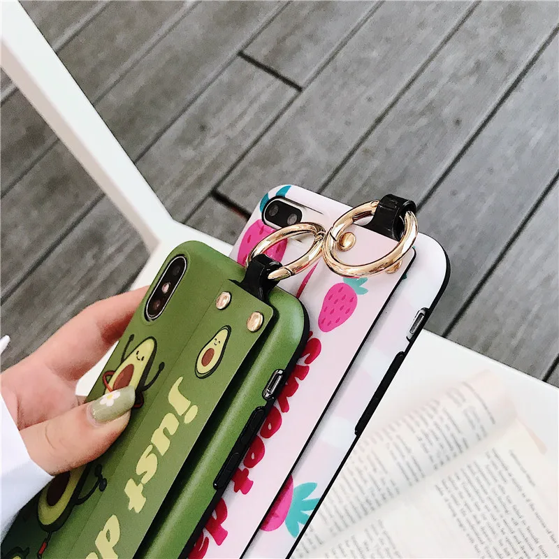 Ourdeals авокадо наручный ремешок чехол для телефона для iphone XS MAX XR X 8 7 6 6s plus IMD клубника кронштейн мягкий корпус задняя крышка Coque