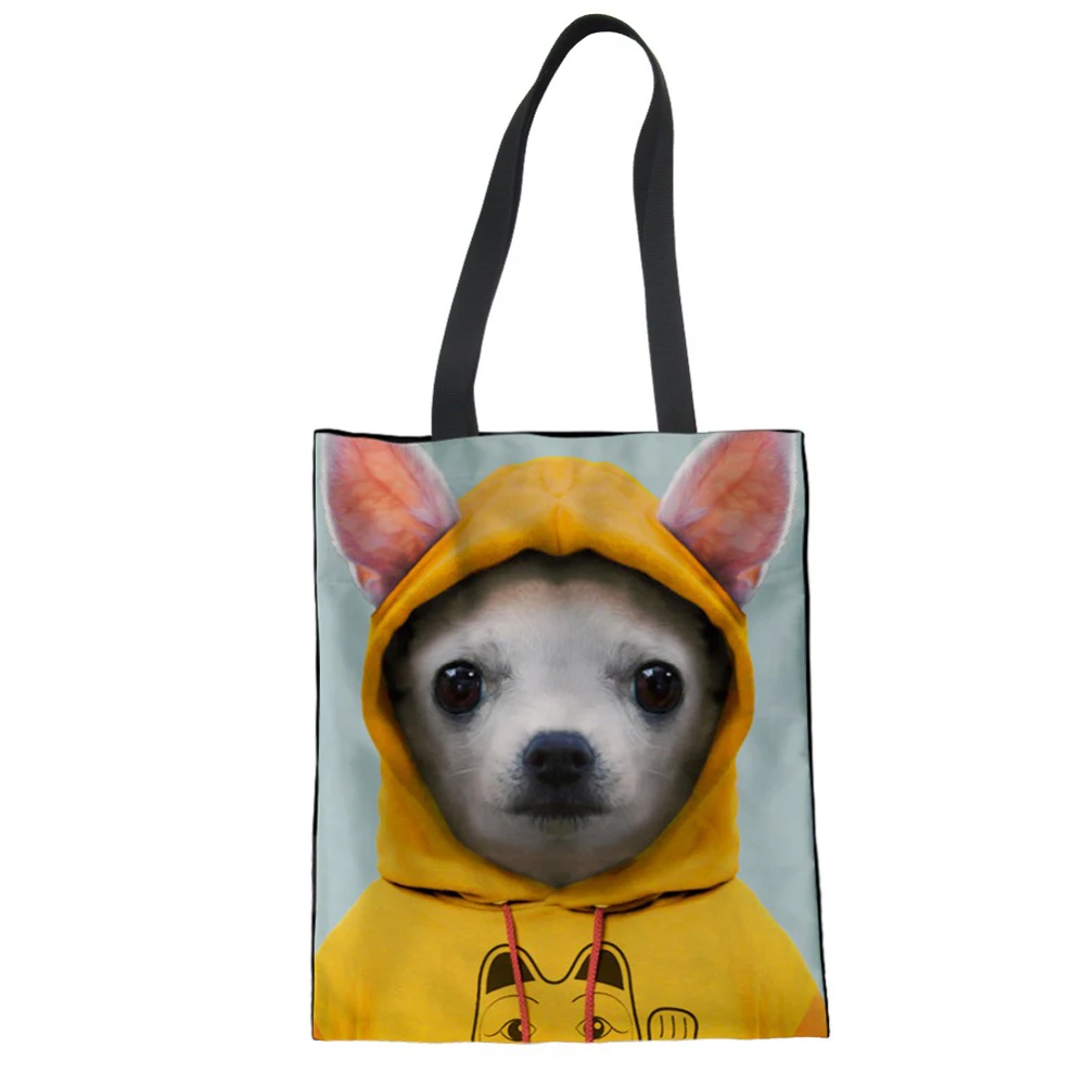 WHEREISART Чихуахуа собака сумки через плечо Экологичная хозяйственная сумка